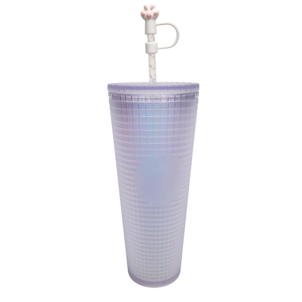 STARBUCKS Venti Cup Tumbler Grid Icy‎ Iridescent Opal Spring 2022 24 oz + Topper